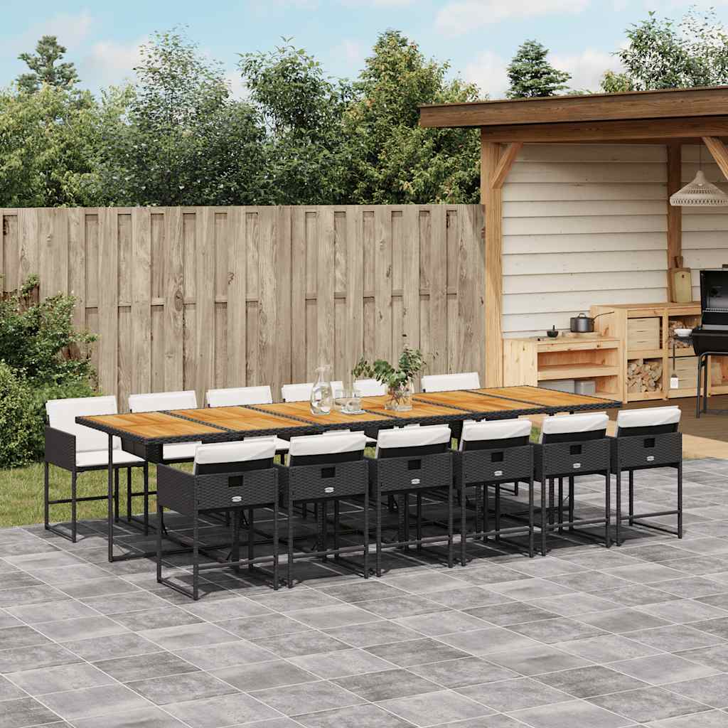 5 Piece Garden Dining Set with Cushions Poly Rattan Wood 12