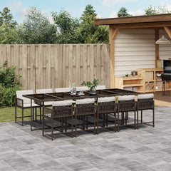 11 Piece Garden Dining Set with Cushions Poly Rattan Glass 10 pcs Brown and cream