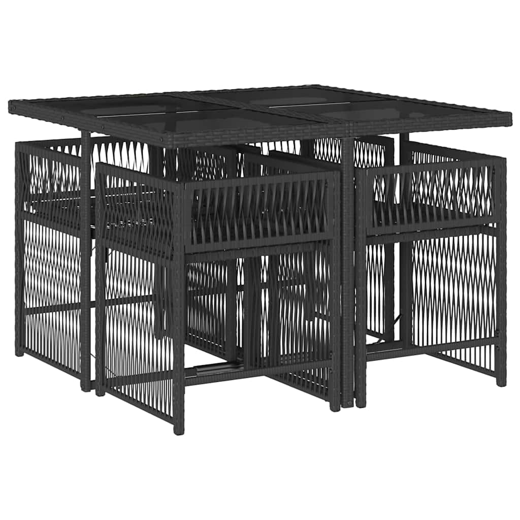 5 Piece Garden Dining Set with Cushions Poly Rattan 4 pcs Black