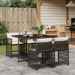 5 Piece Garden Dining Set with Cushions Poly Rattan 4 pcs Brown