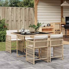 5 Piece Garden Dining Set with Cushions Poly Rattan 4 pcs Beige