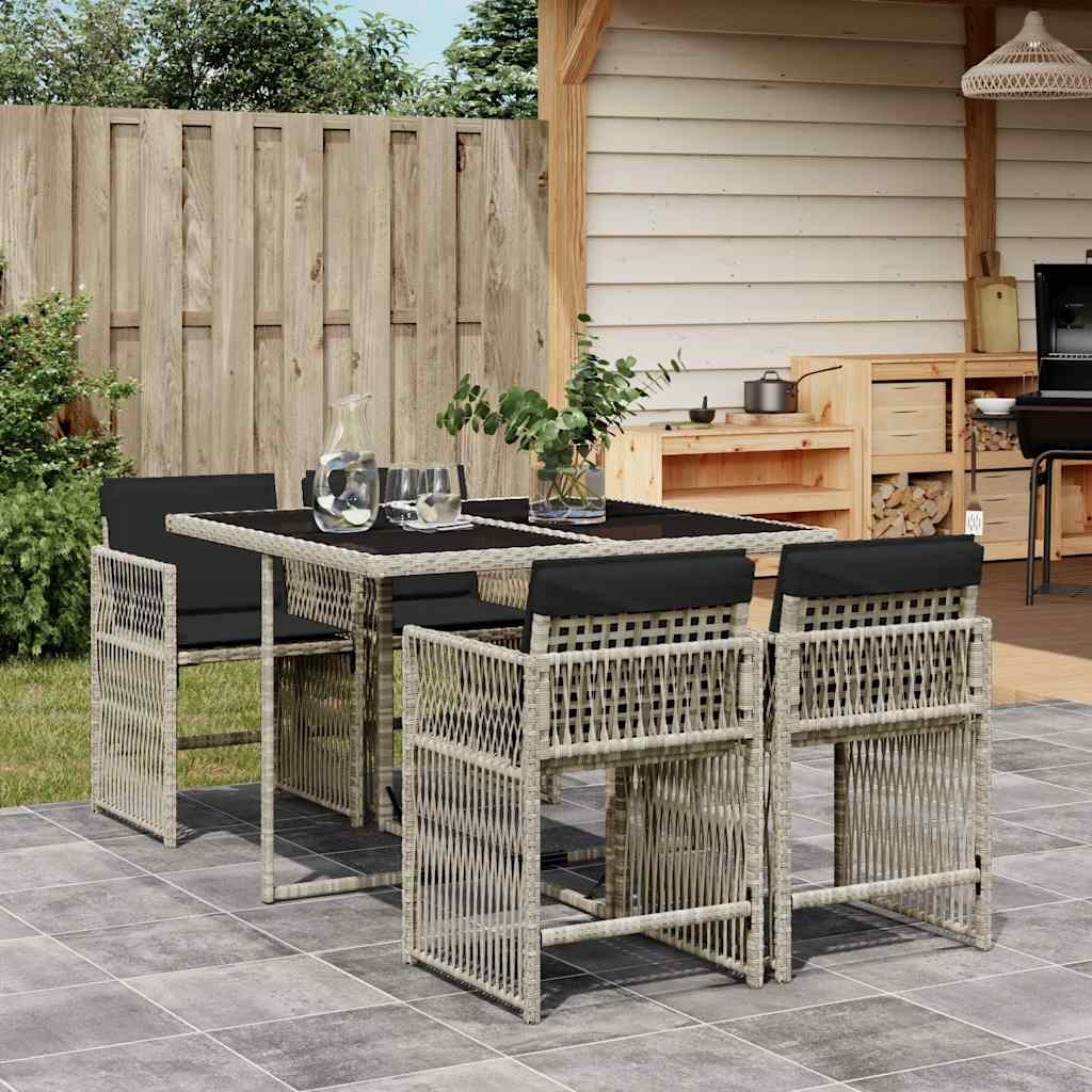 5 Piece Garden Dining Set with Cushions Poly Rattan 4 pcs Light grey