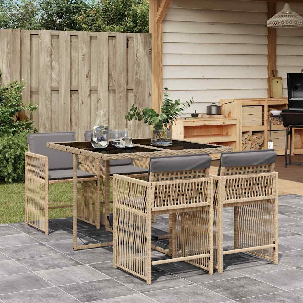5 Piece Garden Dining Set with Cushions Poly Rattan 4 pcs Mix beige