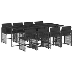9 Piece Garden Dining Set with Cushions Poly Rattan 8 pcs Black