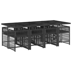 9 Piece Garden Dining Set with Cushions Poly Rattan 8 pcs Black