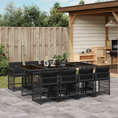 9 Piece Garden Dining Set with Cushions Poly Rattan 8 pcs Black