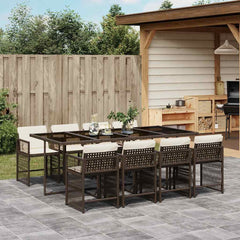 9 Piece Garden Dining Set with Cushions Poly Rattan 8 pcs Brown