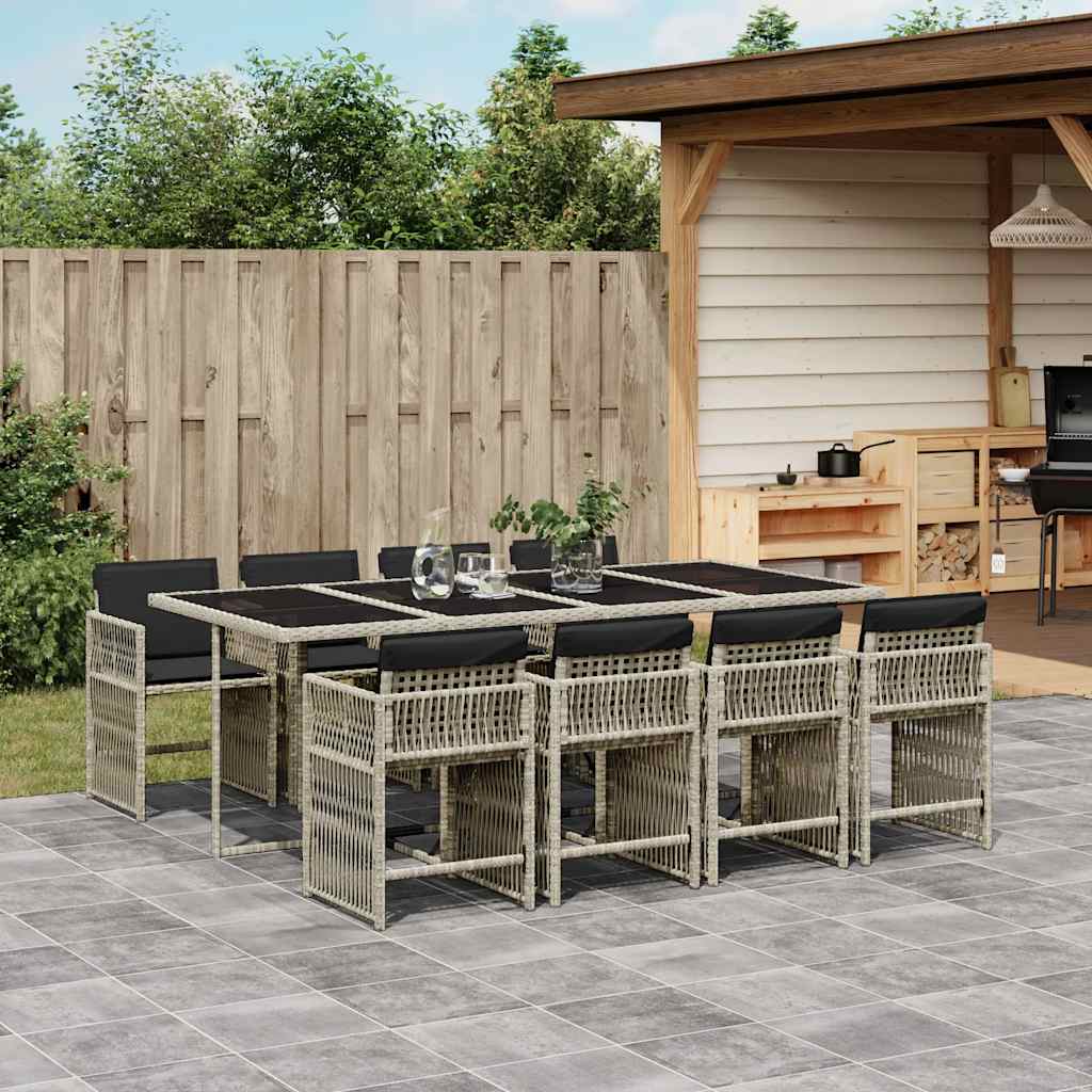 9 Piece Garden Dining Set with Cushions Poly Rattan 8 pcs Light grey