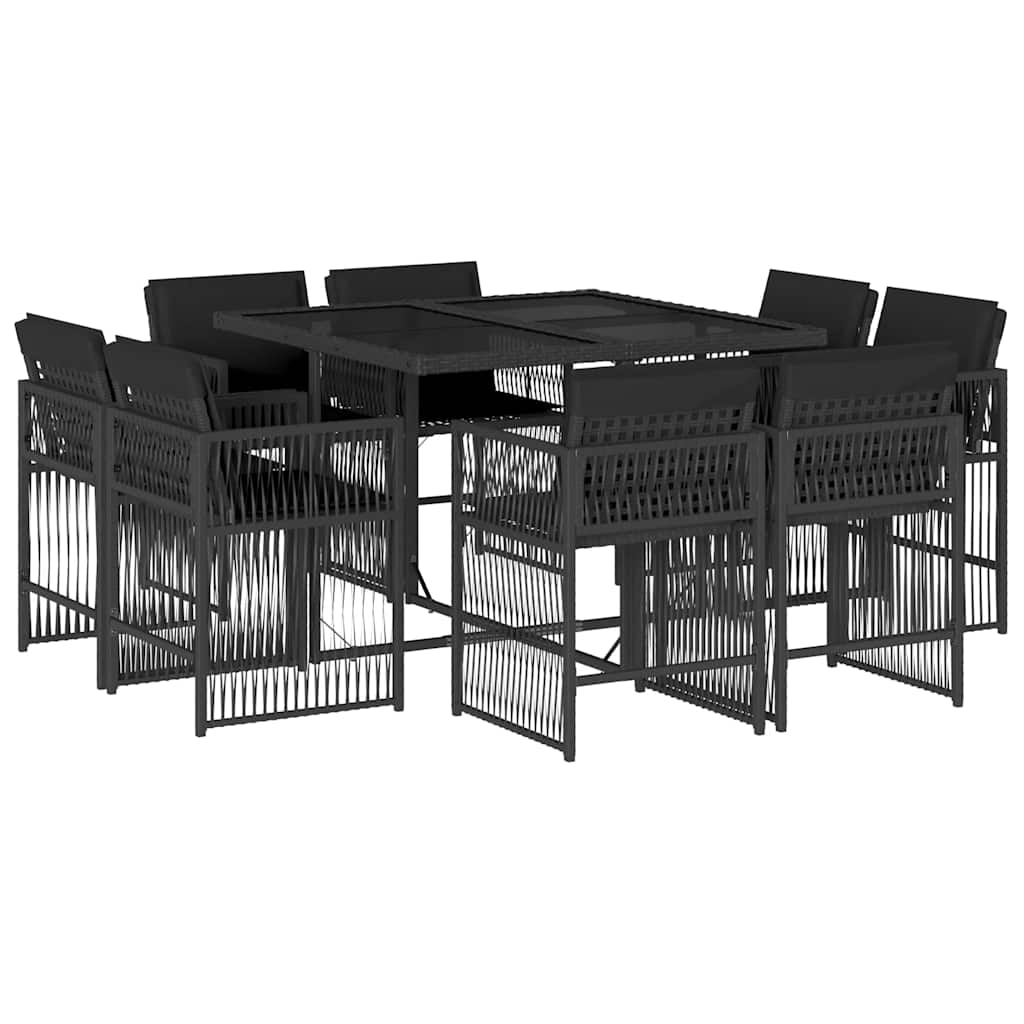 9 Piece Garden Dining Set with Cushions Poly Rattan 8 pcs Black