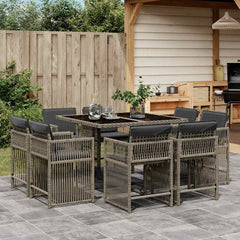 9 Piece Garden Dining Set with Cushions Poly Rattan 8 pcs Grey