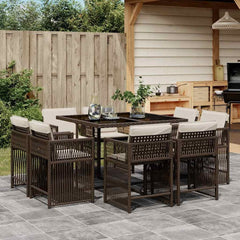 9 Piece Garden Dining Set with Cushions Poly Rattan 8 pcs Brown