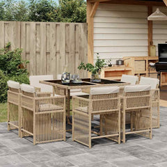 9 Piece Garden Dining Set with Cushions Poly Rattan 8 pcs Beige