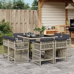 9 Piece Garden Dining Set with Cushions Poly Rattan 8 pcs Light grey