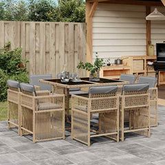 9 Piece Garden Dining Set with Cushions Poly Rattan 8 pcs Mix beige