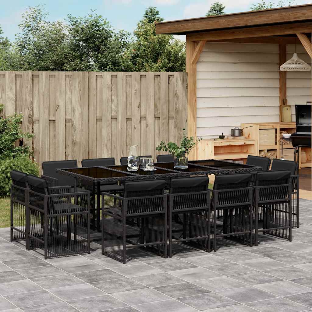 13 Piece Garden Dining Set with Cushions Poly Rattan 12 pcs Black