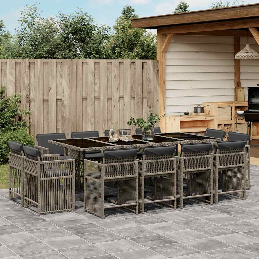13 Piece Garden Dining Set with Cushions Poly Rattan 12 pcs Grey