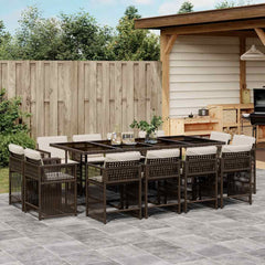 13 Piece Garden Dining Set with Cushions Poly Rattan 12 pcs Brown