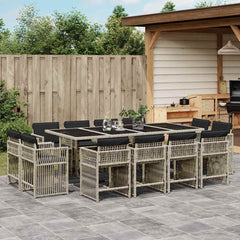 13 Piece Garden Dining Set with Cushions Poly Rattan 12 pcs Light grey