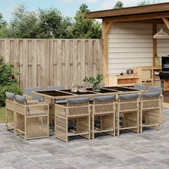 13 Piece Garden Dining Set with Cushions Poly Rattan 12 pcs Mix beige