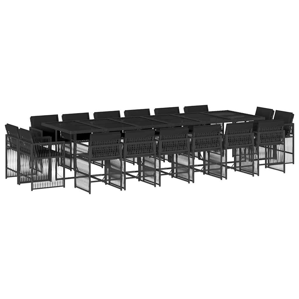 17 Piece Garden Dining Set with Cushions Poly Rattan 16 pcs Black