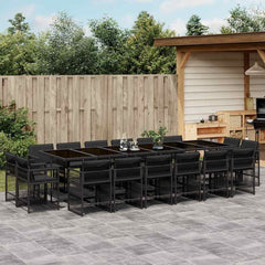 17 Piece Garden Dining Set with Cushions Poly Rattan 16 pcs Black