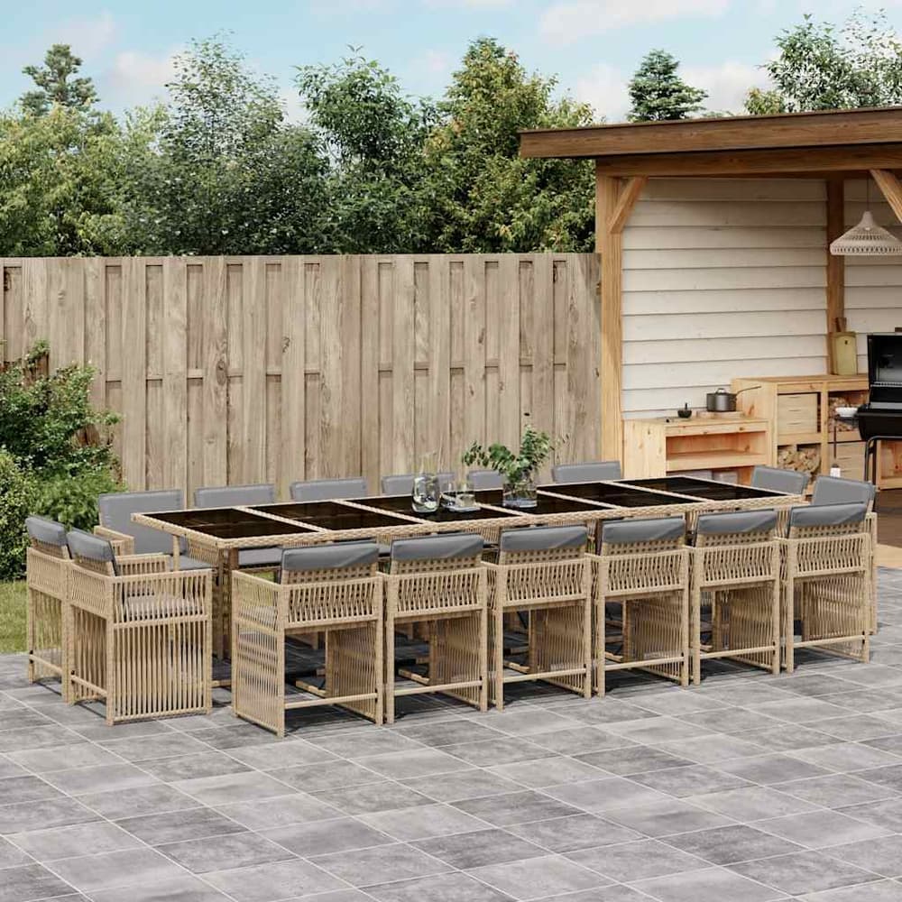 17 Piece Garden Dining Set with Cushions Poly Rattan 16 pcs Mix beige