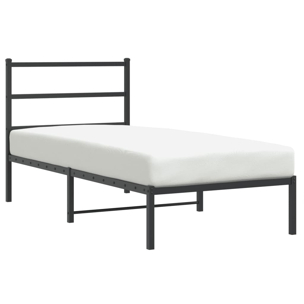 vidaXL Metal Bed Frame without Mattress with Headboard Black 90x190cm 2