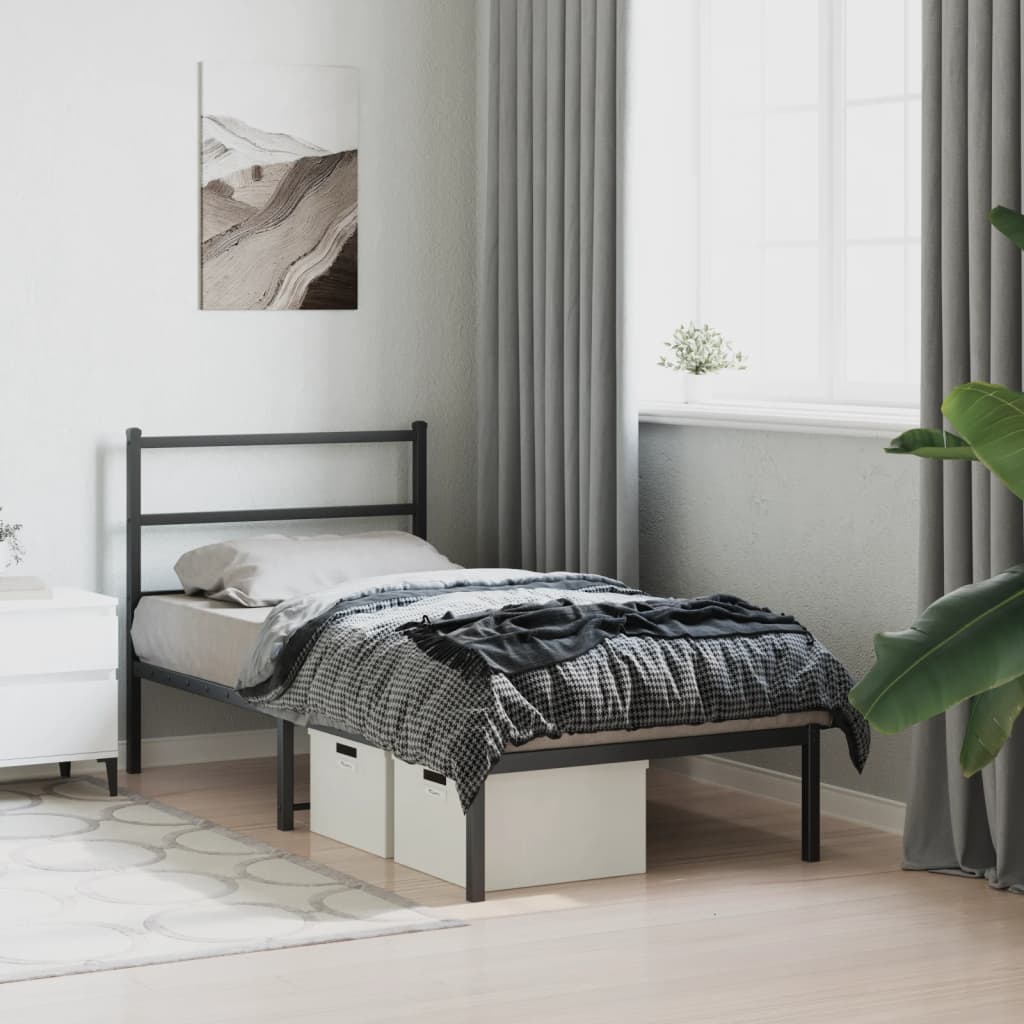 vidaXL Metal Bed Frame without Mattress with Headboard Black 90x190cm 4