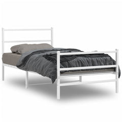 vidaXL Metal Bed Frame without Mattress with Footboard White 100x200cm 2