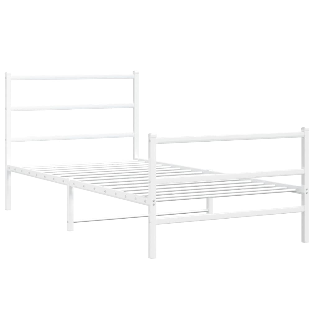 vidaXL Metal Bed Frame without Mattress with Footboard White 100x200cm 3
