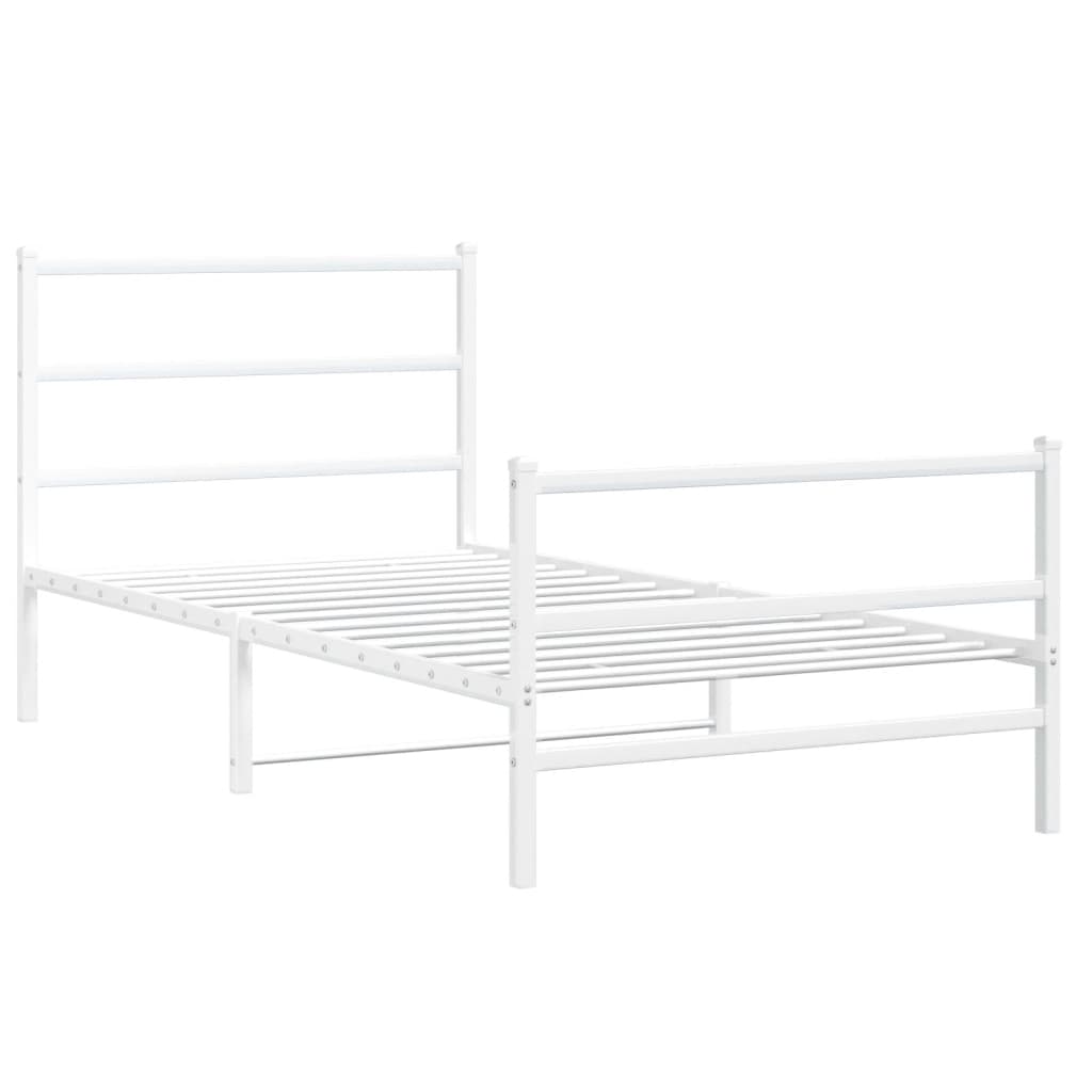vidaXL Metal Bed Frame without Mattress with Footboard White 107x203cm 3