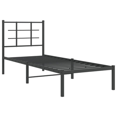 Metal Bed Frame with Headboard Black 75x190 cm Small Single