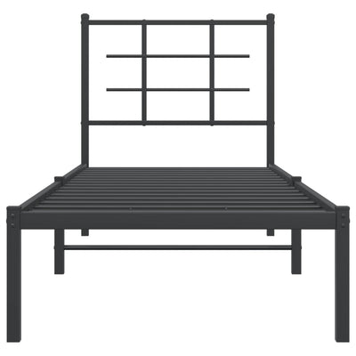 Metal Bed Frame with Headboard Black 75x190 cm Small Single