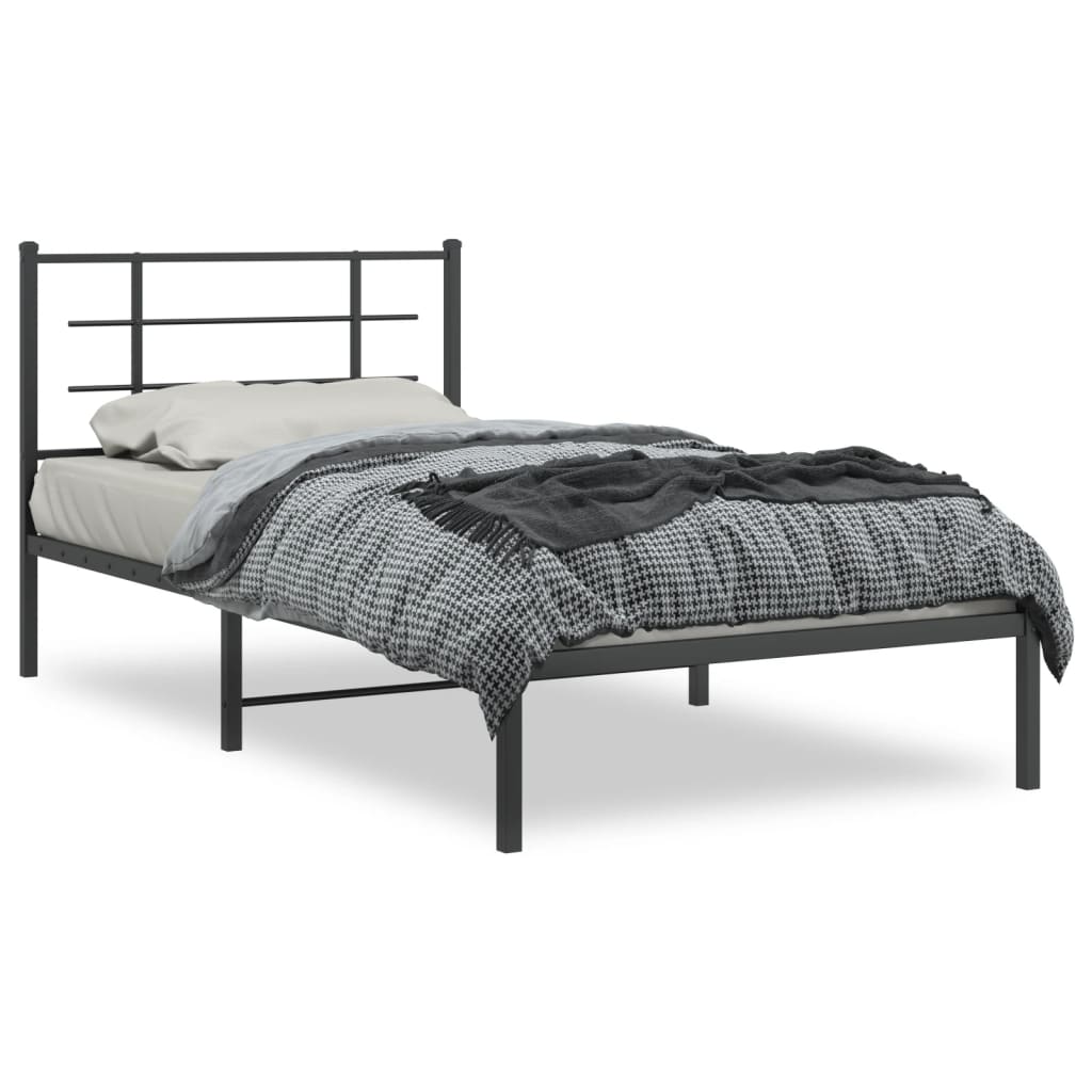 vidaXL Metal Bed Frame without Mattress with Headboard Black 107x203cm 2