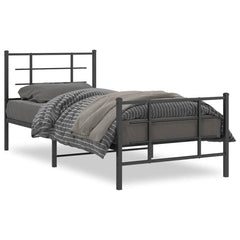 vidaXL Metal Bed Frame without Mattress with Footboard Black 90x200cm 2