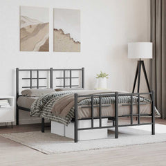Metal Bed Frame without Mattress with Footboard with Headboard & Footboard Black 120 cm 190 cm
