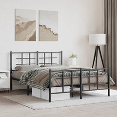 Metal Bed Frame without Mattress with Footboard with Headboard & Footboard Black 135 cm 190 cm