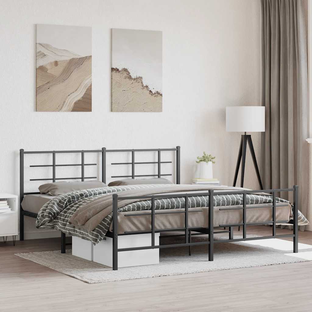 Metal Bed Frame without Mattress with Footboard with Headboard & Footboard Black 183 cm 213 cm
