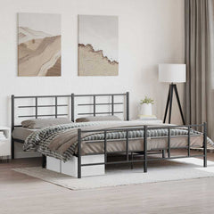 Metal Bed Frame without Mattress with Footboard with Headboard & Footboard Black 193 cm 203 cm