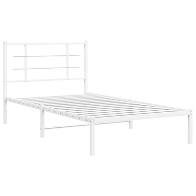 Metal Bed Frame with Headboard White 100x190 cm