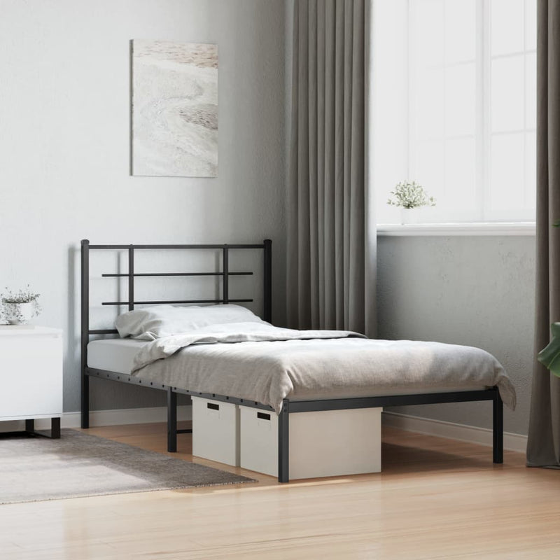 Metal Bed Frame with Headboard White 100x190 cm