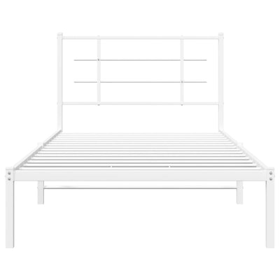 Metal Bed Frame with Headboard White 100x190 cm