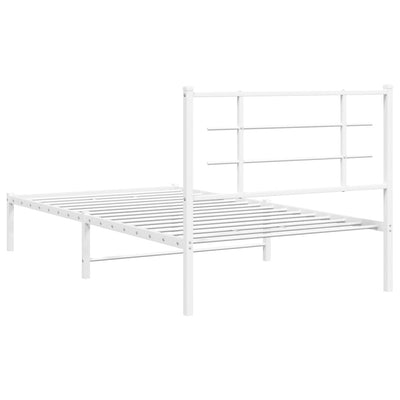 Metal Bed Frame with Headboard White 100x190 cm