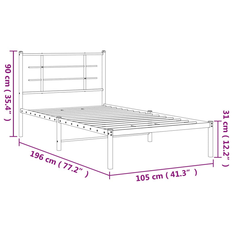 Metal Bed Frame with Headboard White 100x190 cm