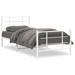 vidaXL Metal Bed Frame without Mattress with Footboard White 90x190cm 2