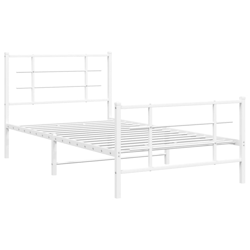 Metal Bed Frame with Headboard and Footboard White 100x200 cm