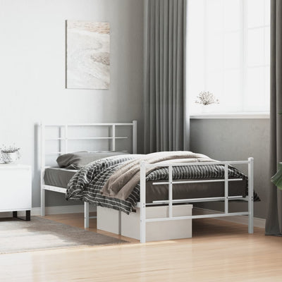 Metal Bed Frame with Headboard and Footboard White 100x200 cm