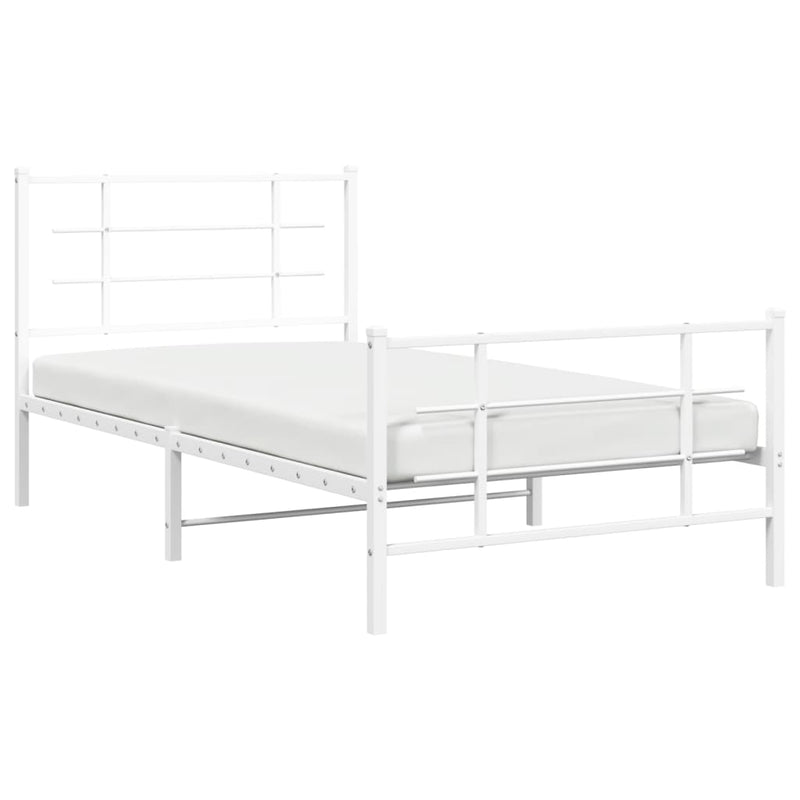 Metal Bed Frame with Headboard and Footboard White 100x200 cm