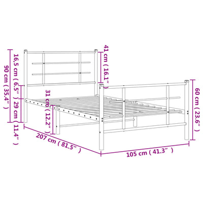 Metal Bed Frame with Headboard and Footboard White 100x200 cm