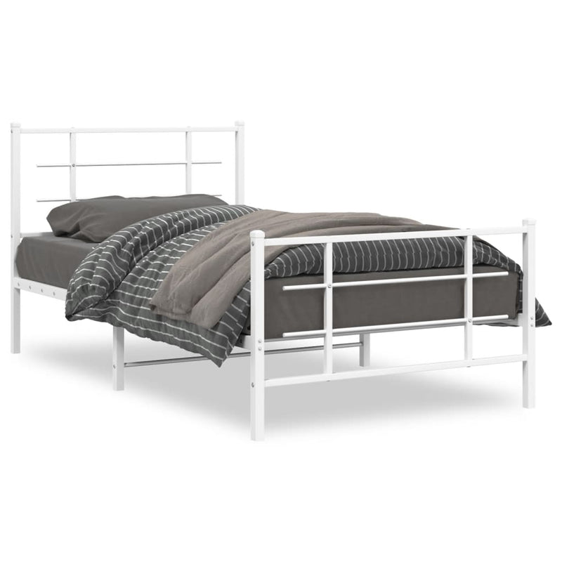 Metal Bed Frame with Headboard and Footboard White 100x200 cm